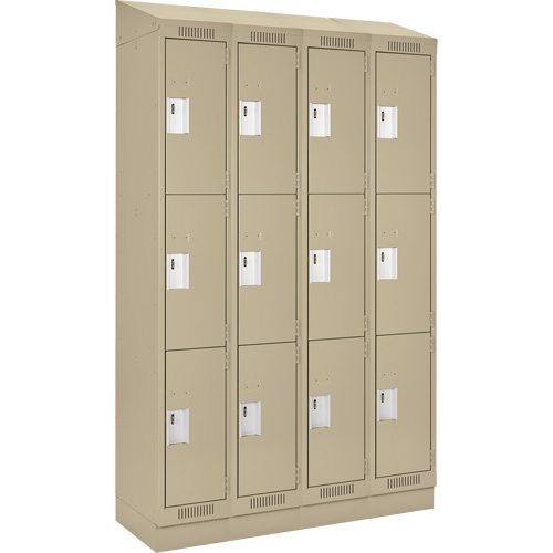 Clean Line Lockers, 3 -tier, Bank of 4, 48" x 18" x 82", Steel, Beige, Rivet (Assembled) Brunswick Fyr & Safety