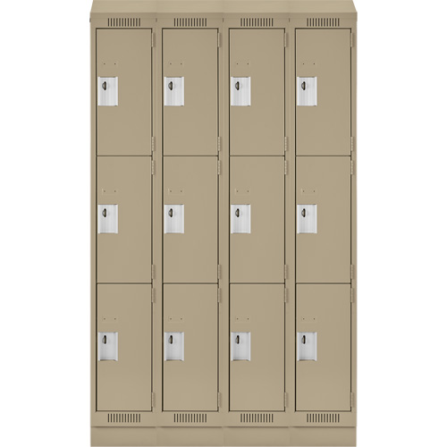 Clean Line Lockers, 3 -tier, Bank of 4, 48" x 18" x 82", Steel, Beige, Rivet (Assembled) Brunswick Fyr & Safety