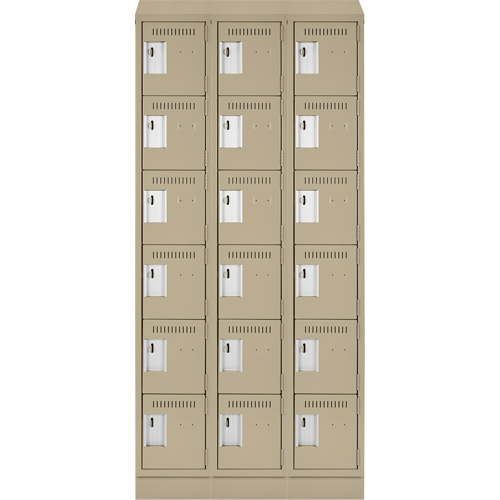 Clean Line Lockerette , 6 -tier, Bank of 3, 36" x 18" x 82", Steel, Beige, Rivet (Assembled) Brunswick Fyr & Safety