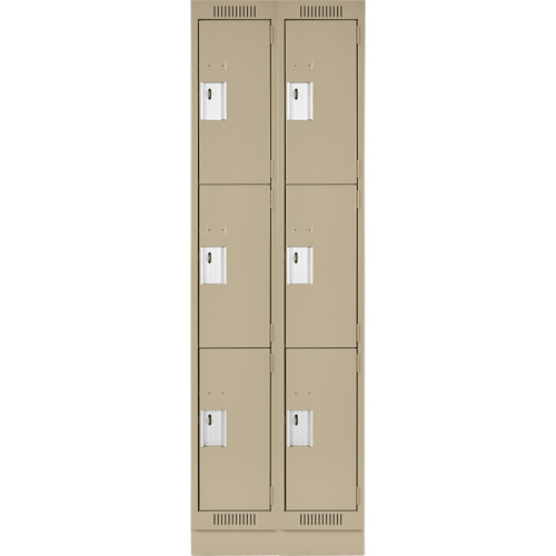 Clean Line Lockers, 3 -tier, Bank of 2, 24" x 18" x 76", Steel, Beige, Rivet (Assembled) Brunswick Fyr & Safety