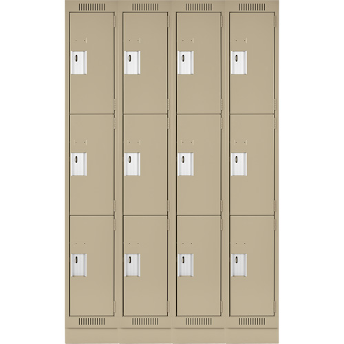 Clean Line Lockers, 3 -tier, Bank of 4, 48" x 18" x 76", Steel, Beige, Rivet (Assembled) Brunswick Fyr & Safety