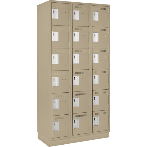 Clean Line Lockerette, 6 -tier, Bank of 3, 36" x 18" x 76", Steel, Beige, Rivet (Assembled) Brunswick Fyr & Safety
