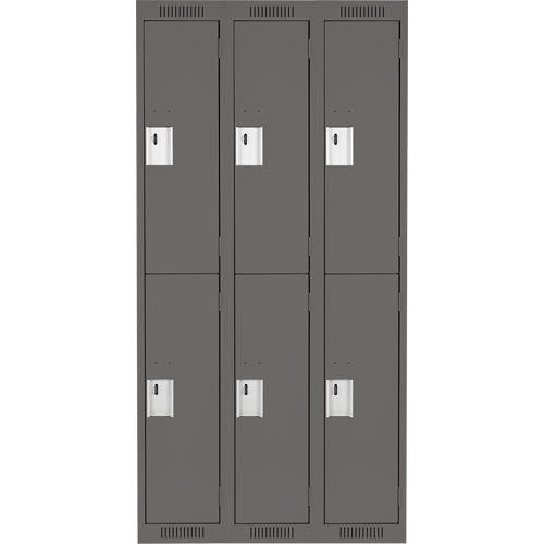Clean Line Lockers, 2 -tier, Bank of 3, 36" x 18" x 72", Steel, Charcoal, Rivet (Assembled) Brunswick Fyr & Safety