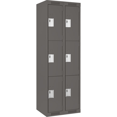 Clean Line Lockers, 3 -tier, Bank of 2, 24" x 18" x 72", Steel, Charcoal, Rivet (Assembled) Brunswick Fyr & Safety