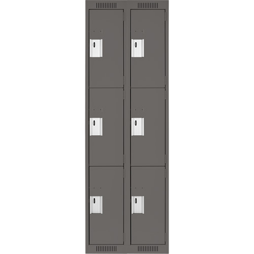 Clean Line Lockers, 3 -tier, Bank of 2, 24" x 18" x 72", Steel, Charcoal, Rivet (Assembled) Brunswick Fyr & Safety