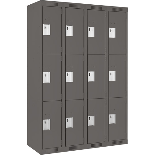 Clean Line Lockers, 3 -tier, Bank of 4, 48" x 18" x 72", Steel, Charcoal, Rivet (Assembled) Brunswick Fyr & Safety