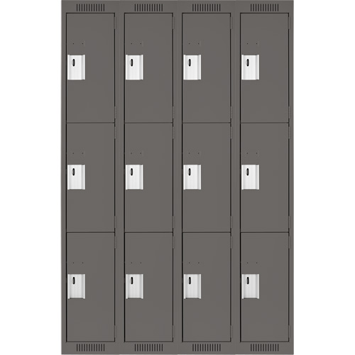 Clean Line Lockers, 3 -tier, Bank of 4, 48" x 18" x 72", Steel, Charcoal, Rivet (Assembled) Brunswick Fyr & Safety