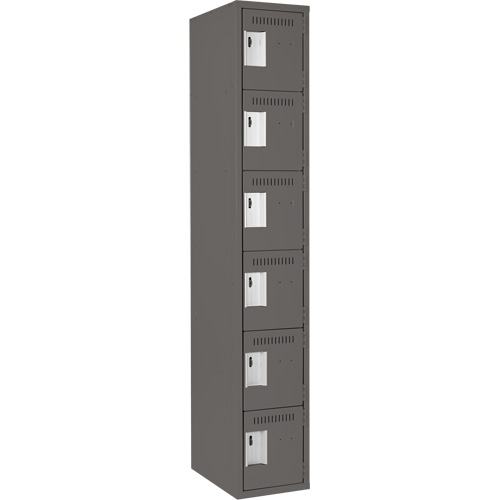 Clean Line Lockerette, 6 -tier, 12" x 18" x 72", Steel, Charcoal, Rivet (Assembled) Brunswick Fyr & Safety