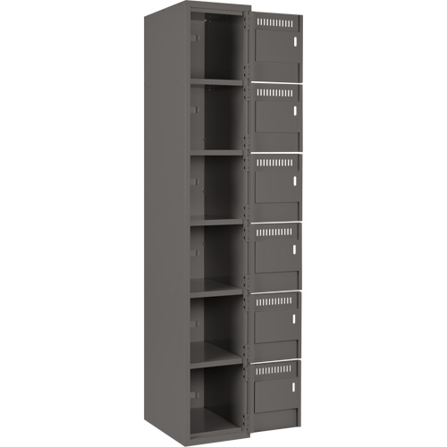 Clean Line Lockerette, 6 -tier, Bank of 4, 48" x 18" x 72", Steel, Charcoal, Rivet (Assembled) Brunswick Fyr & Safety
