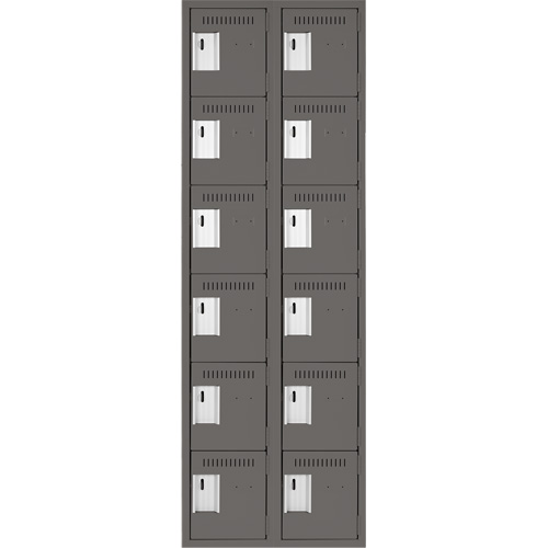 Clean Line Lockerette, 6 -tier, Bank of 2, 24" x 18" x 72", Steel, Charcoal, Rivet (Assembled) Brunswick Fyr & Safety