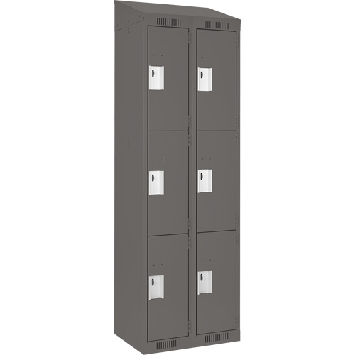 Clean Line Lockers, 3 -tier, Bank of 2, 24" x 18" x 78", Steel, Charcoal, Rivet (Assembled) Brunswick Fyr & Safety