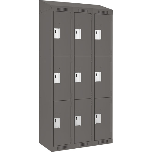 Clean Line Lockers, 3 -tier, Bank of 3, 36" x 18" x 78", Steel, Charcoal, Rivet (Assembled) Brunswick Fyr & Safety