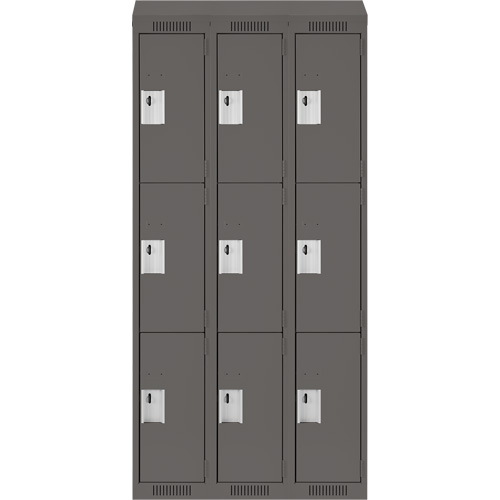 Clean Line Lockers, 3 -tier, Bank of 3, 36" x 18" x 78", Steel, Charcoal, Rivet (Assembled) Brunswick Fyr & Safety