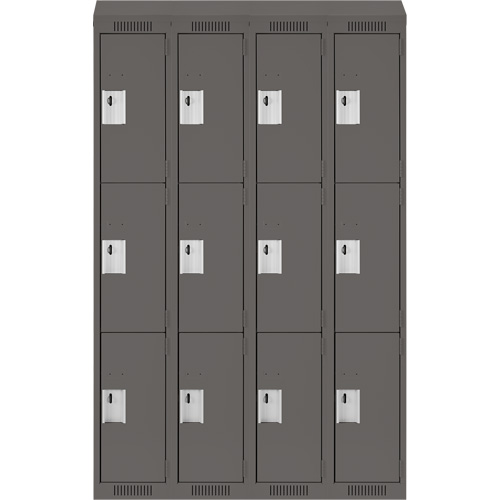 Clean Line Lockers, 3 -tier, Bank of 4, 48" x 18" x 78", Steel, Charcoal, Rivet (Assembled) Brunswick Fyr & Safety