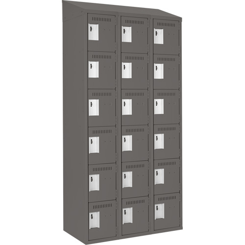 Clean Line Lockerette, 6 -tier, Bank of 3, 36" x 18" x 78", Steel, Charcoal, Rivet (Assembled) Brunswick Fyr & Safety