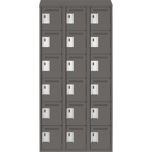 Clean Line Lockerette, 6 -tier, Bank of 3, 36" x 18" x 78", Steel, Charcoal, Rivet (Assembled) Brunswick Fyr & Safety
