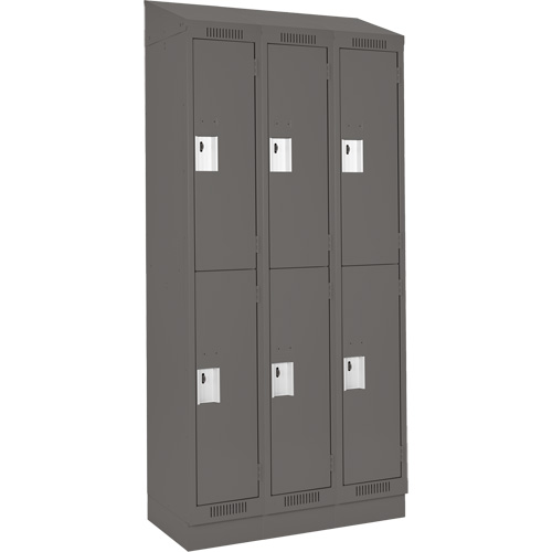 Clean Line Lockers, 2 -tier, Bank of 3, 36" x 18" x 82", Steel, Charcoal, Rivet (Assembled) Brunswick Fyr & Safety