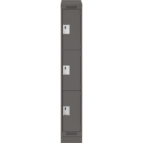 Clean Line Lockers, 3 -tier, 12" x 18" x 82", Steel, Charcoal, Rivet (Assembled) Brunswick Fyr & Safety