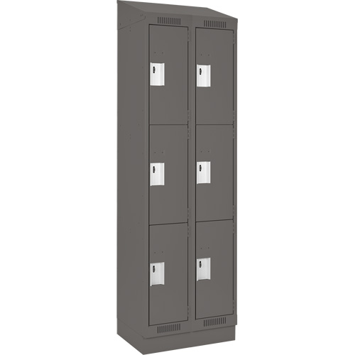 Clean Line Lockers, 3 -tier, Bank of 2, 24" x 18" x 82", Steel, Charcoal, Rivet (Assembled) Brunswick Fyr & Safety