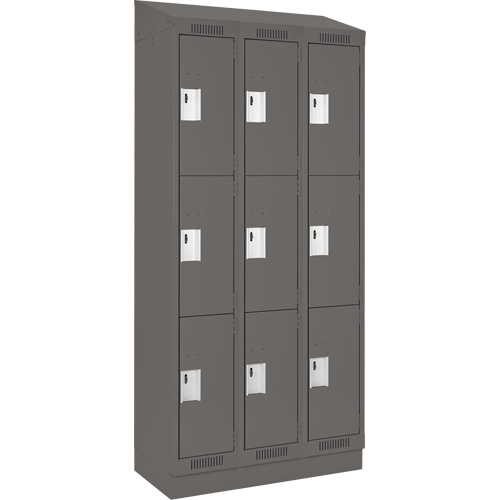 Clean Line Lockers, 3 -tier, Bank of 3, 36" x 18" x 82", Steel, Charcoal, Rivet (Assembled) Brunswick Fyr & Safety