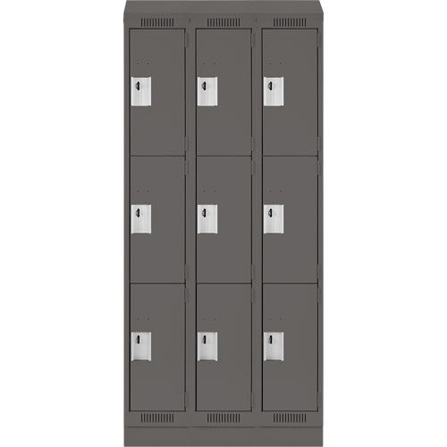 Clean Line Lockers, 3 -tier, Bank of 3, 36" x 18" x 82", Steel, Charcoal, Rivet (Assembled) Brunswick Fyr & Safety