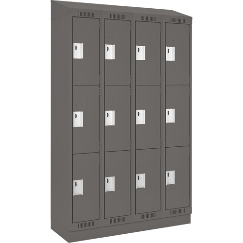 Clean Line Lockers, 3 -tier, Bank of 4, 48" x 18" x 82", Steel, Charcoal, Rivet (Assembled) Brunswick Fyr & Safety