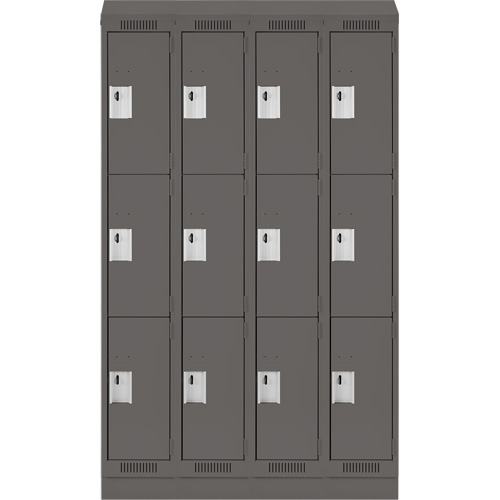 Clean Line Lockers, 3 -tier, Bank of 4, 48" x 18" x 82", Steel, Charcoal, Rivet (Assembled) Brunswick Fyr & Safety
