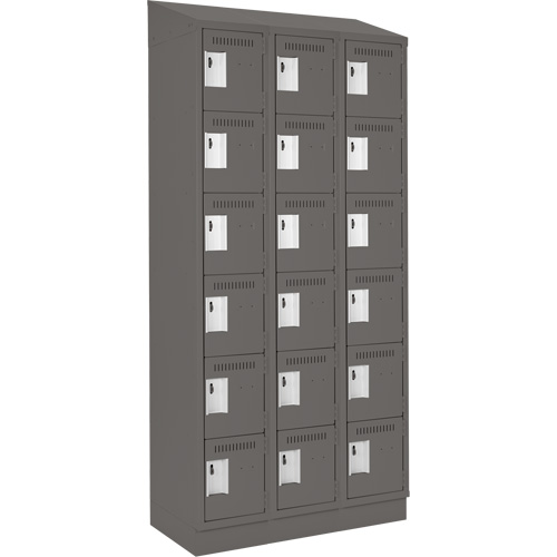 Clean Line Lockerette, 6 -tier, Bank of 3, 36" x 18" x 82", Steel, Charcoal, Rivet (Assembled) Brunswick Fyr & Safety