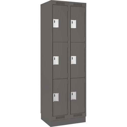 Clean Line Lockers, 3 -tier, Bank of 2, 24" x 18" x 76", Steel, Charcoal, Rivet (Assembled) Brunswick Fyr & Safety