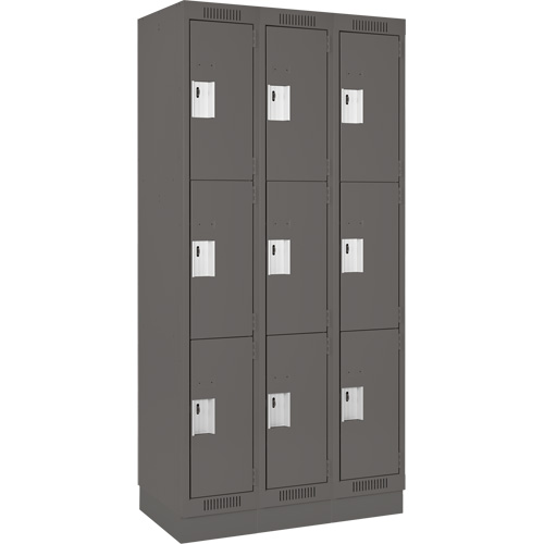 Clean Line Lockers, 3 -tier, Bank of 3, 36" x 18" x 76", Steel, Charcoal, Rivet (Assembled) Brunswick Fyr & Safety