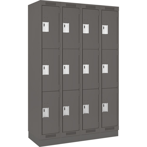 Clean Line Lockers, 3 -tier, Bank of 4, 48" x 18" x 76", Steel, Charcoal, Rivet (Assembled) Brunswick Fyr & Safety
