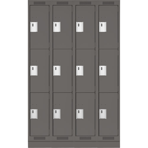 Clean Line Lockers, 3 -tier, Bank of 4, 48" x 18" x 76", Steel, Charcoal, Rivet (Assembled) Brunswick Fyr & Safety