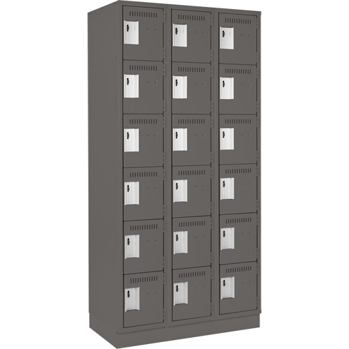 Clean Line Lockerette, 6 -tier, Bank of 3, 36" x 18" x 76", Steel, Charcoal, Rivet (Assembled) Brunswick Fyr & Safety