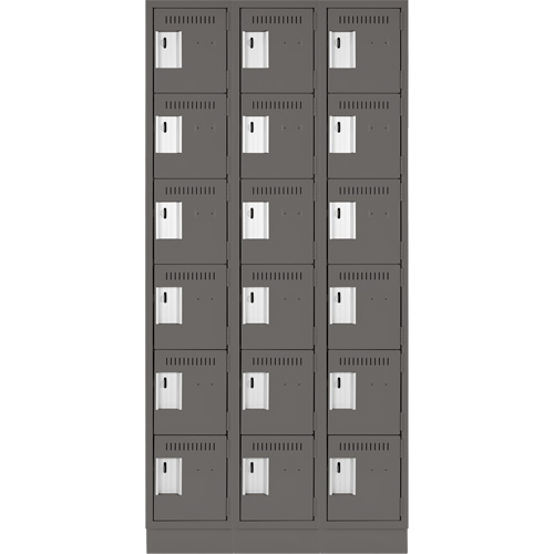 Clean Line Lockerette, 6 -tier, Bank of 3, 36" x 18" x 76", Steel, Charcoal, Rivet (Assembled) Brunswick Fyr & Safety