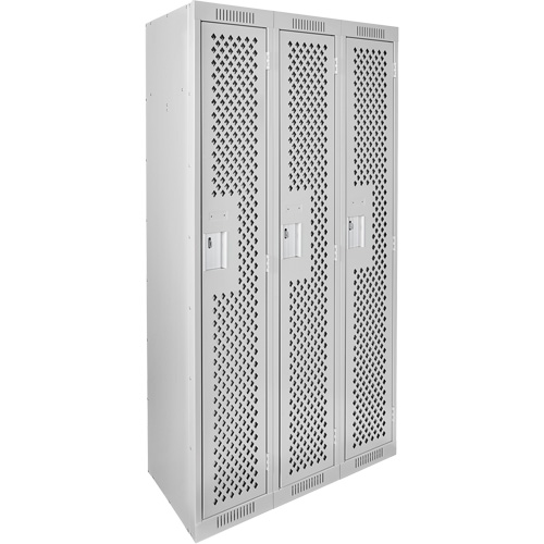 Clean Line Lockers, Bank of 3, 36" x 15" x 72", Steel, Grey, Rivet (Assembled), Perforated Brunswick Fyr & Safety