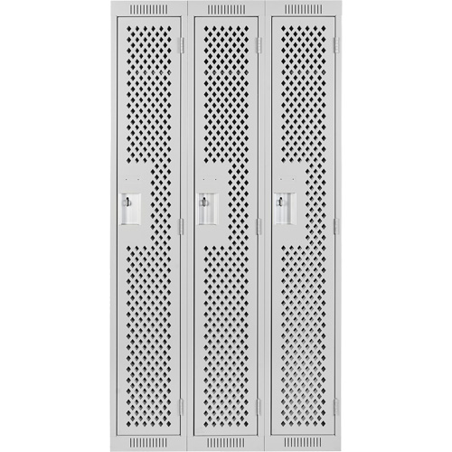 Clean Line Lockers, Bank of 3, 36" x 15" x 72", Steel, Grey, Rivet (Assembled), Perforated Brunswick Fyr & Safety