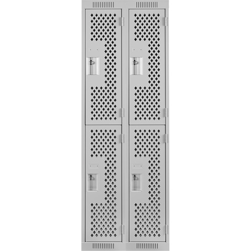 Clean Line Lockers, 2 -tier, Bank of 2, 24" x 15" x 72", Steel, Grey, Rivet (Assembled), Perforated Brunswick Fyr & Safety