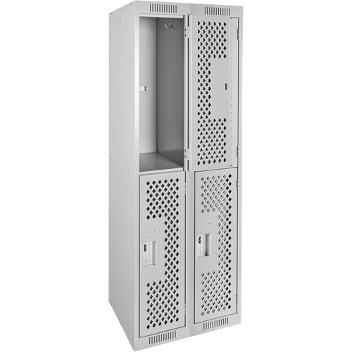 Clean Line Lockers, 2 -tier, Bank of 2, 24" x 15" x 72", Steel, Grey, Rivet (Assembled), Perforated Brunswick Fyr & Safety