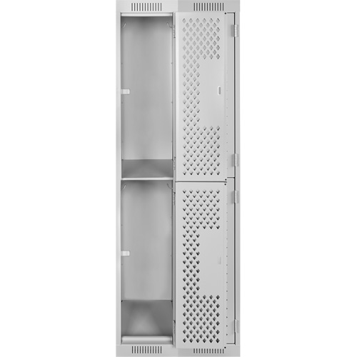 Clean Line Lockers, 2 -tier, Bank of 2, 24" x 15" x 72", Steel, Grey, Rivet (Assembled), Perforated Brunswick Fyr & Safety