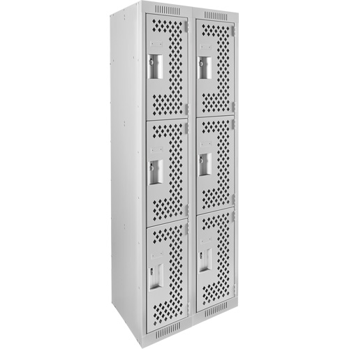 Clean Line Lockers, 3 -tier, Bank of 2, 24" x 12" x 72", Steel, Grey, Rivet (Assembled), Perforated Brunswick Fyr & Safety