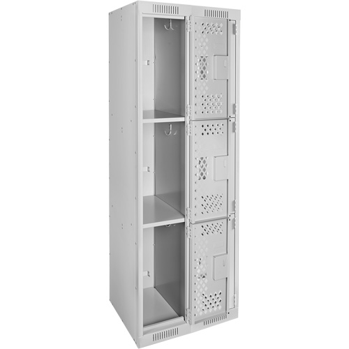 Clean Line Lockers, 3 -tier, Bank of 2, 24" x 12" x 72", Steel, Grey, Rivet (Assembled), Perforated Brunswick Fyr & Safety