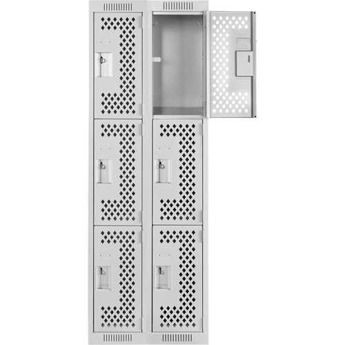 Clean Line Lockers, 3 -tier, Bank of 2, 24" x 12" x 72", Steel, Grey, Rivet (Assembled), Perforated Brunswick Fyr & Safety