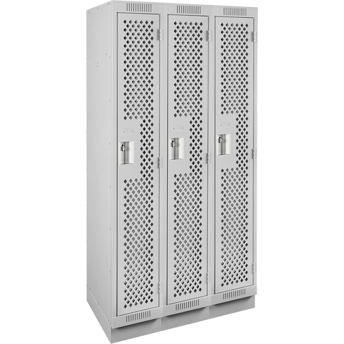 Clean Line Lockers, Bank of 3, 36" x 18" x 76", Steel, Grey, Rivet (Assembled), Perforated Brunswick Fyr & Safety