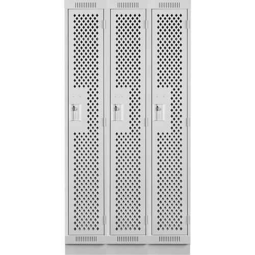 Clean Line Lockers, Bank of 3, 36" x 18" x 76", Steel, Grey, Rivet (Assembled), Perforated Brunswick Fyr & Safety