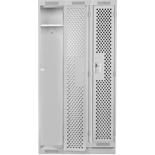 Clean Line Lockers, Bank of 3, 36" x 18" x 76", Steel, Grey, Rivet (Assembled), Perforated Brunswick Fyr & Safety