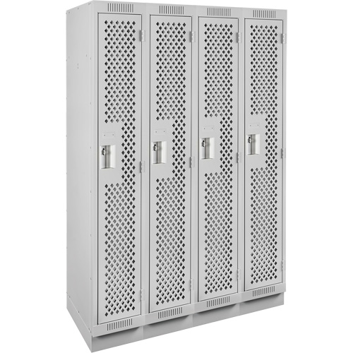 Clean Line Lockers, Bank of 4, 48" x 18" x 76", Steel, Grey, Rivet (Assembled), Perforated Brunswick Fyr & Safety