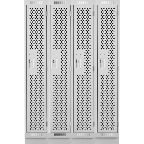 Clean Line Lockers, Bank of 4, 48" x 18" x 76", Steel, Grey, Rivet (Assembled), Perforated Brunswick Fyr & Safety