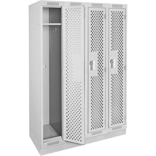 Clean Line Lockers, Bank of 4, 48" x 18" x 76", Steel, Grey, Rivet (Assembled), Perforated Brunswick Fyr & Safety