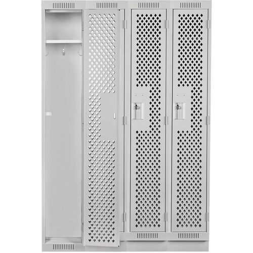 Clean Line Lockers, Bank of 4, 48" x 18" x 76", Steel, Grey, Rivet (Assembled), Perforated Brunswick Fyr & Safety