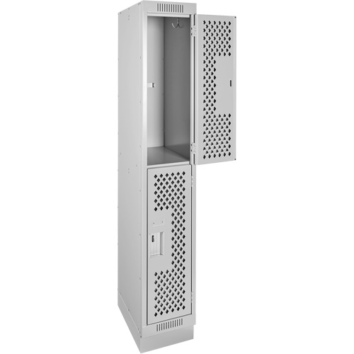 Casiers Clean Line, 2 niveaux, 12" x 18" x 76", Acier, Gris, Rivet (assembl&eacute;), Perfor&eacute; Brunswick Fyr & Safety